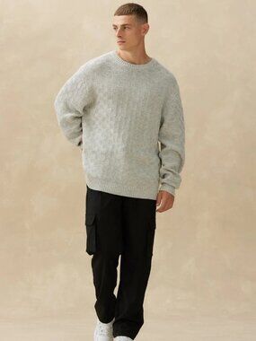Kuwalla Light Grey Basketweave Crewneck Sweater